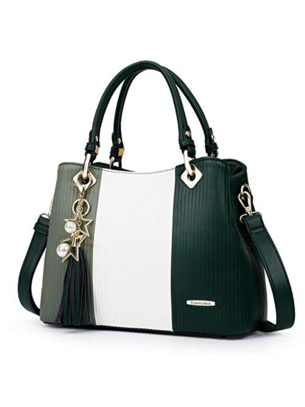 PU Leather Satchel Handbag with 8 Pockets and Detachable Strap